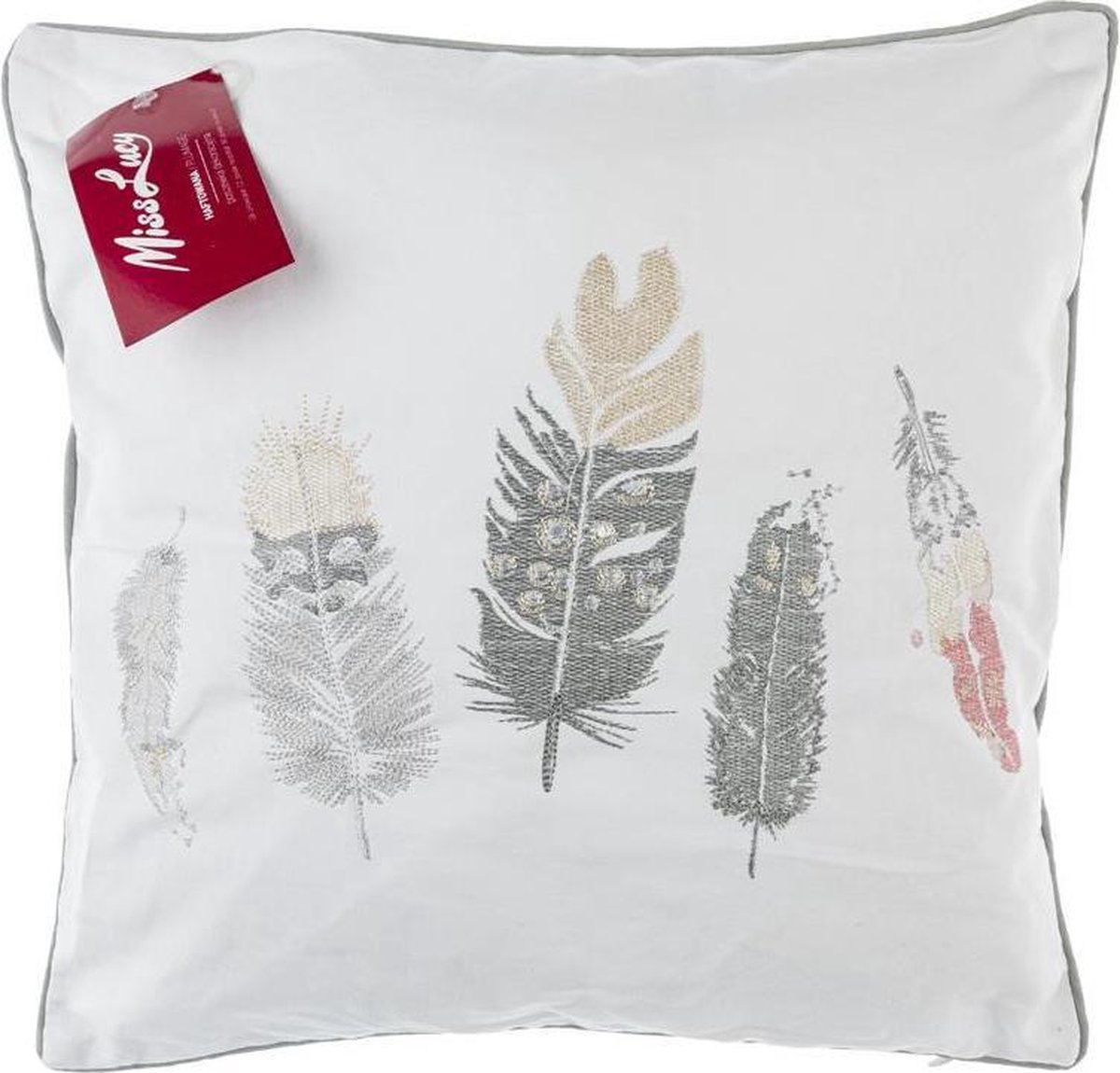 Miss Lucy - Plumage - Kussenhoes – Kussensloop – Sierkussen – Sierkussenhoes – 41 x 41 cm - Wit