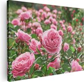 Artaza Canvas Schilderij Roze Rozen Bloemenveld - 80x60 - Foto Op Canvas - Canvas Print