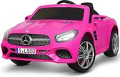 Mercedes elektrische kinderauto SL500- roze-leren stoel-rubbere banden