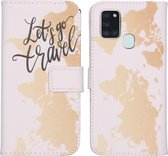 iMoshion Design Softcase Book Case Samsung Galaxy A21s hoesje - Let's Go Travel White