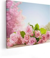 Artaza Canvas Schilderij Boeket Roze Rozen Bloemen - 100x80 - Groot - Foto Op Canvas - Canvas Print