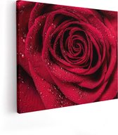 Artaza Canvas Schilderij Rode Roos Met Waterdruppels - Bloem - 100x80 - Groot - Foto Op Canvas - Canvas Print