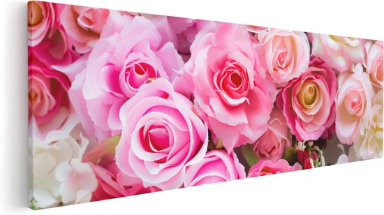 Artaza Canvas Schilderij Roze Rozen Achtergrond - Bloemen - 60x20 - Foto Op Canvas - Canvas Print