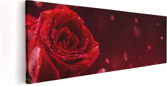 Artaza Canvas Schilderij Romantische Rode Roos  - 60x20 - Foto Op Canvas - Canvas Print