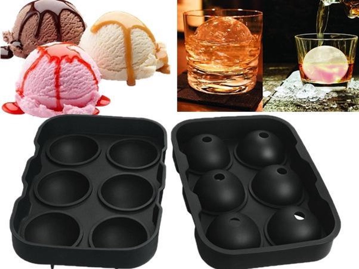 IJsblokjesvorm van siliconen, groot, 6 vakken, XXL ijsblokjesschaal met deksel, ronde bol, BPA-vrij, herbruikbare ijsblokjesvorm voor cocktails, whisky, gin, wijn, ijs