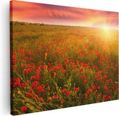 Artaza - Peinture sur toile - Champ de fleurs de pavot rouge - Coucher de soleil - 40 x 30 - Klein - Photo sur toile - Impression sur toile