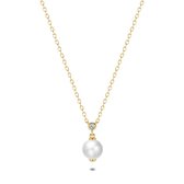 Twice As Nice Halsketting in 18kt verguld zilver, zoetwaterparel, kleine zirkonia  40 cm+5 cm