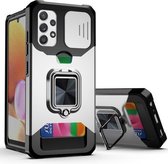 Voor Samsung Galaxy A32 4G Sliding Camera Cover Design PC + TPU Shockproof Case met Ring Houder & Card Slot (Zilver)