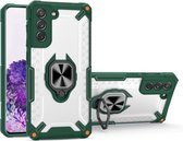 Matte TPU + PC magnetische schokbestendige hoes met ringhouder voor Samsung Galaxy S21 5G (donkergroen)