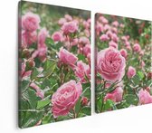 Artaza - Diptyque Peinture Sur Toile - Champ De Fleurs De Roses Roses - 120x80 - Photo Sur Toile - Impression Sur Toile