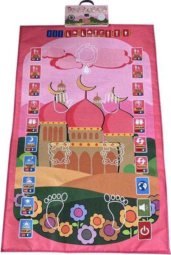 TDR- Interactieve Gebedsmat voor Kinderen - Islamitische Educatief - 110x70cm - Roze