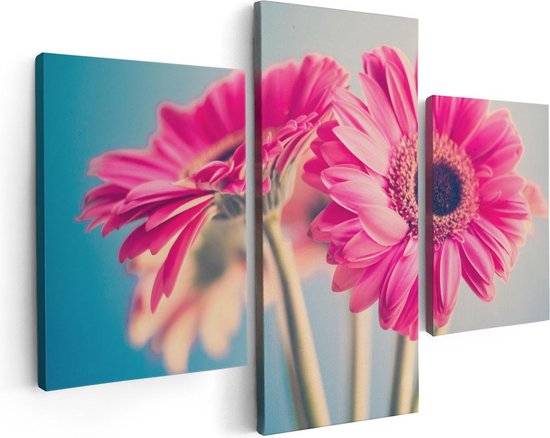 Artaza - Triptyque de peinture sur toile - Deux oeillets roses - Fleurs - 90x60 - Photo sur toile - Impression sur toile