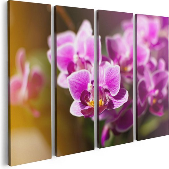 Artaza Canvas Schilderij Vierluik Paarse Orchidee Bloemen - 80x60 - Foto Op Canvas - Canvas Print