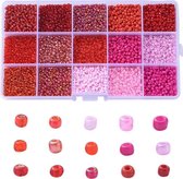Ensemble de Perles pour la fabrication de bijoux - 15 couleurs rouge/rose - 3 mm - Perles en Glas - Kit de fabrication de Bijoux - Perles de rocaille - DIY - Adultes - Enfants - Ensemble de perles - Perles de rocaille - MAIA Creative