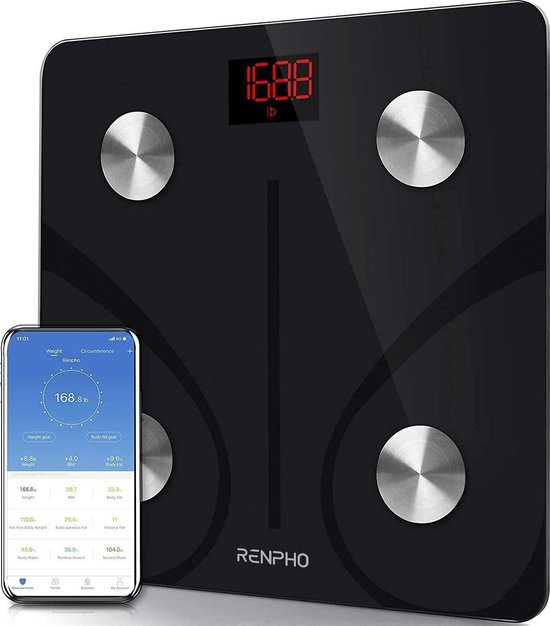 Renpho Smart Body Fat Weegschaal, USB Oplaadbaar, Bluetooth Weegschaal Hoge Precisie Weegschaal met Smartphone App, Lichaamssamenstelling Monitor voor Lichaamsvet, BMI, Lichaamsgewicht, Spiermassa