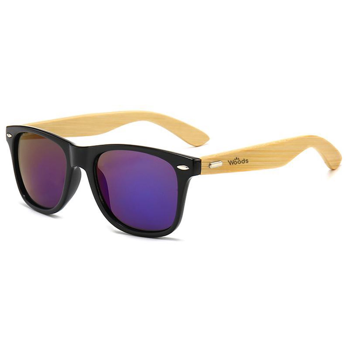 Woods Sunglasses - Zonnebril Met Houten pootjes - Blauw - Spiegelend - Unisex - Met accessoires