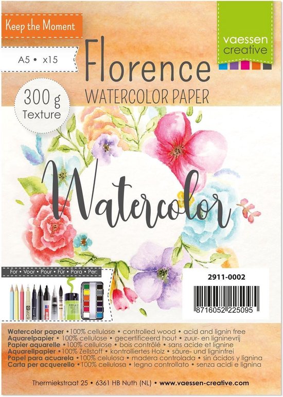 Aquarelpapier – Off White – A5 – 300 grams – Lichte Structuur – Texture – Florence – 15 vellen