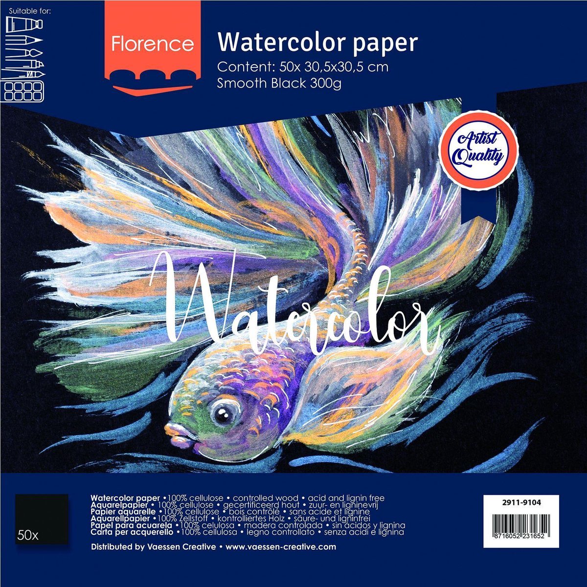 Papiers Aquarelle 30,5x30,5cm 300g Noir 5pcs Lisse