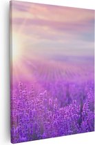 Artaza Canvas Schilderij Bloemenveld Met Paarse Lavendel  - 80x100 - Groot - Foto Op Canvas - Canvas Print
