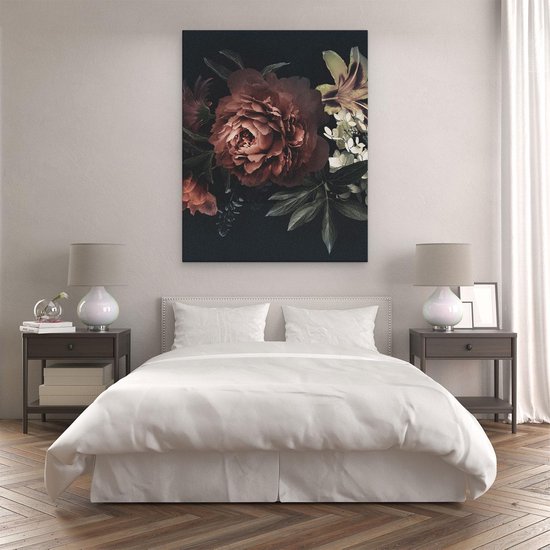 Artaza - Peinture sur toile - Fleurs sur fond Zwart - 80 x 100 - Groot - Photo sur toile - Impression sur toile