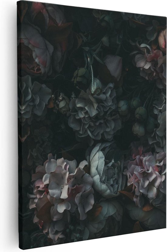Artaza Canvas Schilderij Bloemen In Het Donker - Duisternis - 80x100 - Groot - Foto Op Canvas - Canvas Print