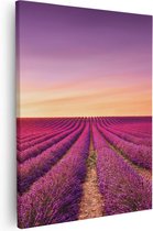 Artaza Canvas Schilderij Paarse Lavendel Bloemenveld - 80x100 - Groot - Foto Op Canvas - Canvas Print