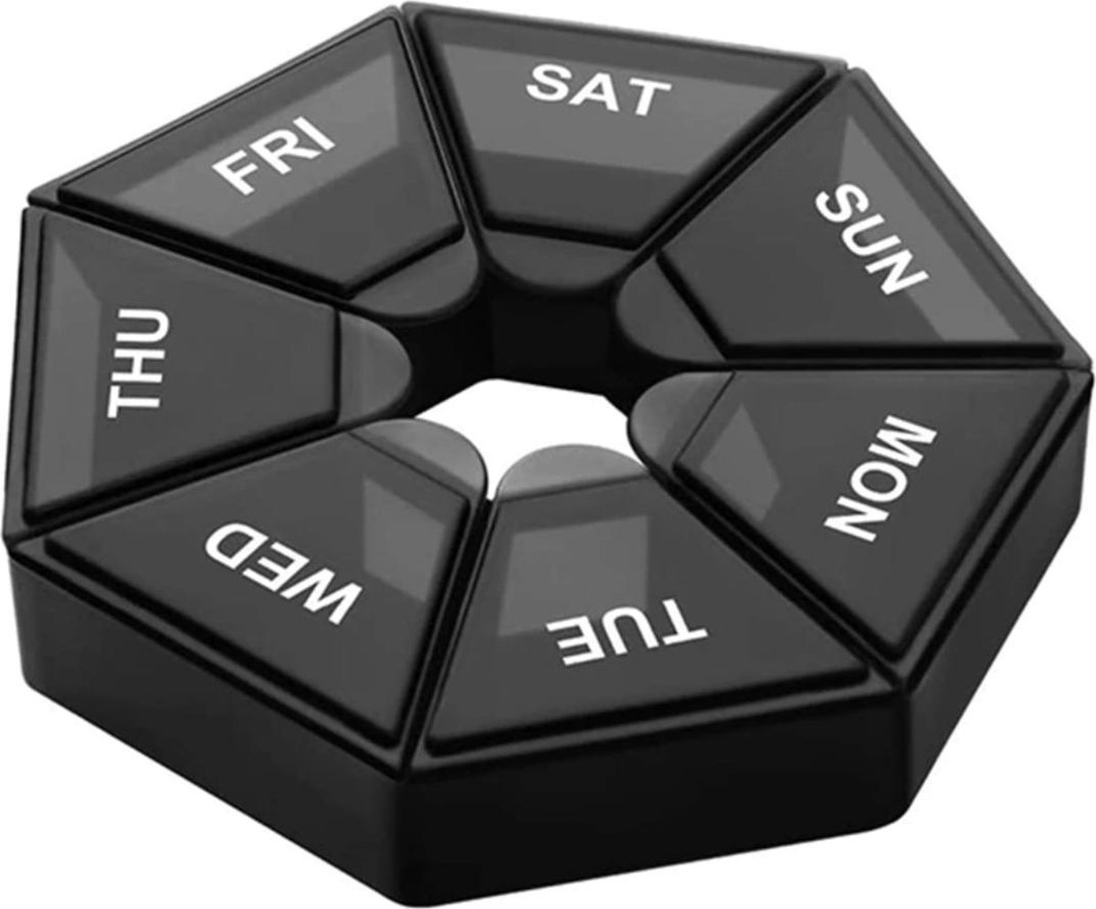 Cabantis Hexagon Mini-Pillendoos|Pillen Organizer|Medicijn Doosje|Pillendoos 7 Dagen|Zwart