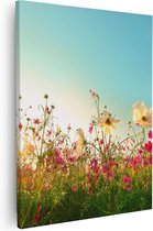 Artaza - Peinture sur toile - Champ de fleurs de Kosmos avec un soleil levant - 40x50 - Photo sur toile - Impression sur toile