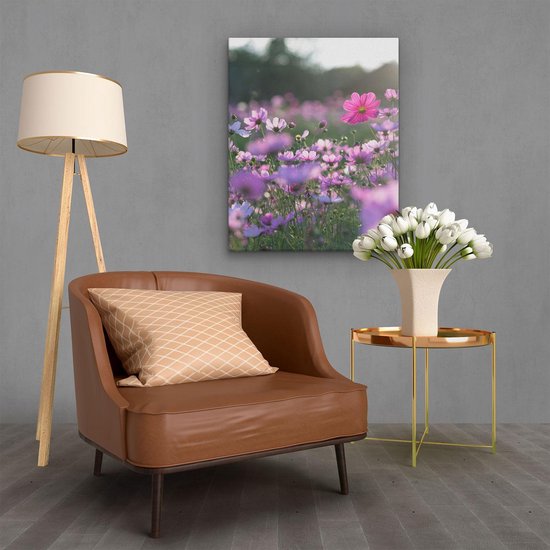 Artaza - Peinture sur toile - Champ de fleurs avec Kosmos violet - 40 x 50 - Photo sur toile - Impression sur toile