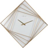 Grande Horloge Murale - Carrée - 85x85cm - Métal - Or/ Wit - NeXtime- Turning Square