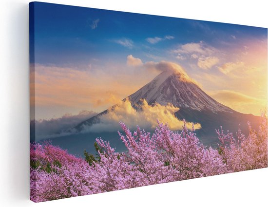 Artaza - Peinture sur toile - Berg Fuji avec des arbres en fleurs roses - Fleurs - 120x60 - Groot - Photo sur toile - Impression sur toile