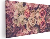 Artaza Canvas Schilderij Roze Rozen Achtergrond - Retro - Bloemen - 120x60 - Groot - Foto Op Canvas - Canvas Print