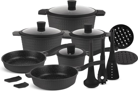 Foto: Ed nb rg gray line 15 delige luxe pannenset van gesmeed aluminium