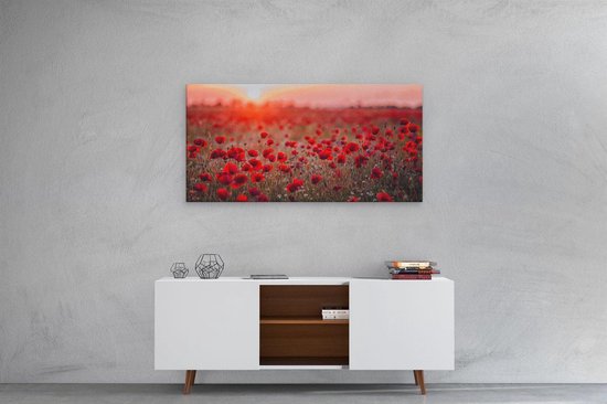 Artaza - Peinture sur toile - Champ de fleurs de coquelicots rouges Coucher de soleil - 80x40 - Photo sur toile - Impression sur toile