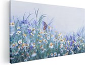 Artaza Canvas Schilderij Witte Kamille Bloemen Met Een Vlinder - 60x30 - Foto Op Canvas - Canvas Print