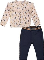 Dirkje SET(2delig) Broek Blauw en sweater roze met veertjes - Maat 62