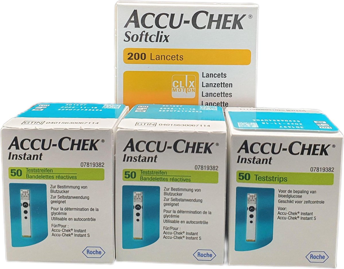 Goedkoopste Accu-Chek Instant voordeelset 3 x 50 teststrips, 200 SoftClix lancetten