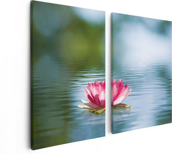Artaza Canvas Schilderij Tweeluik Roze Lotusbloem Op Het Water - 80x60 - Foto Op Canvas - Canvas Print