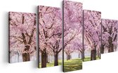 Pentaptyque Artaza - Peinture sur toile - Pink Blossom Trees Park - Fleurs - 100x50 - Photo sur toile - Impression sur toile