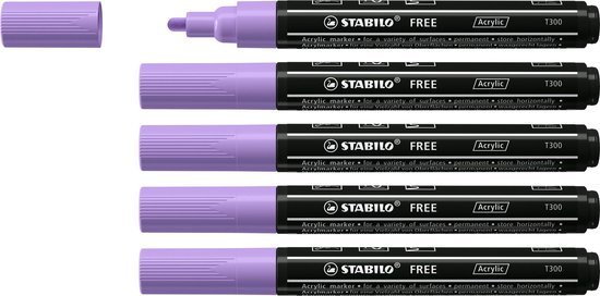 STABILO FREE - Acryl Marker - T300 - Ronde Punt - 2-3 mm - Licht Lila - Doos 5 stuks