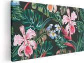 Artaza Canvas Schilderij Getekende Tropische Bloemen - Abstract - 80x40 - Foto Op Canvas - Canvas Print