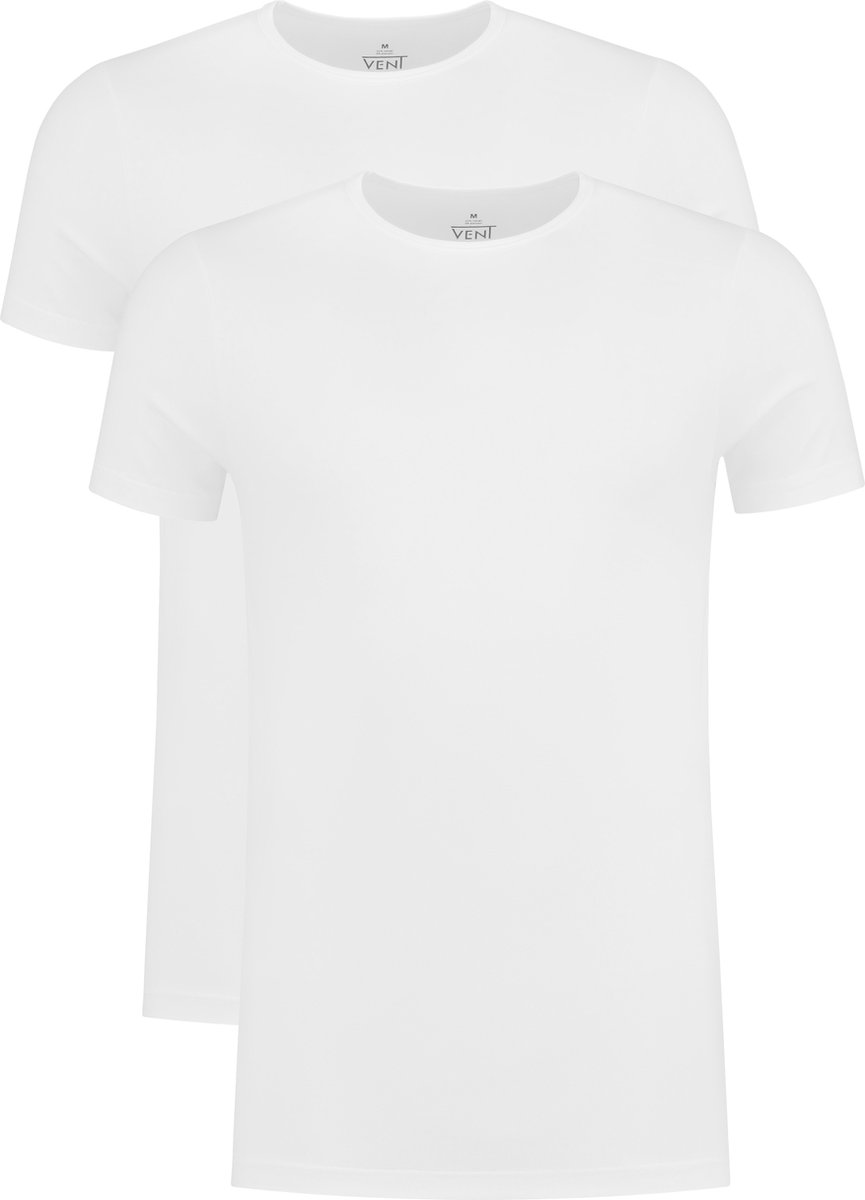 VENT strak model T-shirt O-hals (2-pack) - wit - Maat XXL