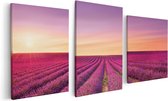 Artaza Canvas Schilderij Drieluik Paarse Lavendel Bloemenveld - 120x60 - Foto Op Canvas - Canvas Print