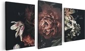 Artaza Canvas Schilderij Drieluik Bloemen Op Een Zwart Achtergrond - 120x60 - Foto Op Canvas - Canvas Print