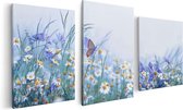 Artaza Canvas Schilderij Drieluik Witte Kamille Bloemen Met Een Vlinder - 120x60 - Foto Op Canvas - Canvas Print