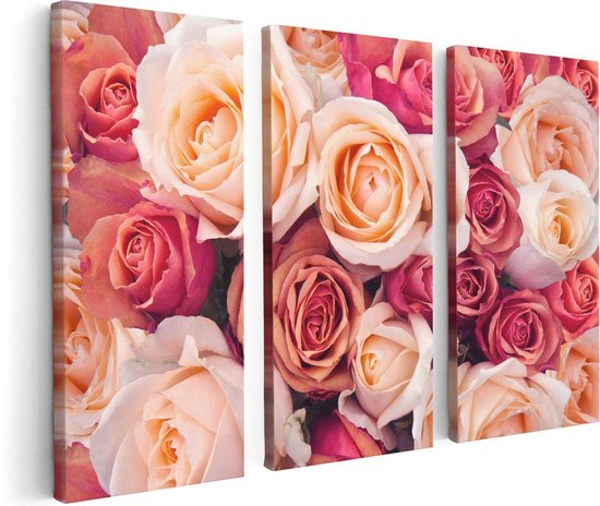 Artaza - Triptyque de peinture sur toile - Fond de roses roses - Fleurs - 120x80 - Photo sur toile - Impression sur toile