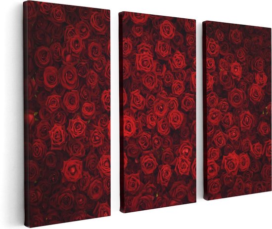 Artaza Canvas Schilderij Drieluik Rode Rozen Achtergrond - 120x80 - Foto Op Canvas - Canvas Print