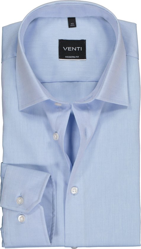 VENTI modern fit overhemd - mouwlengte 7 - lichtblauw - Strijkvrij - Boordmaat: 44