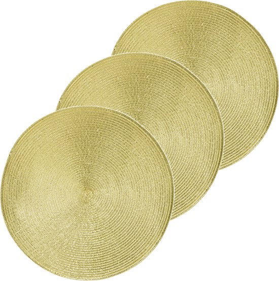 4x Ronde placemats goud 38 cm rotan kunststof - Onderleggers |