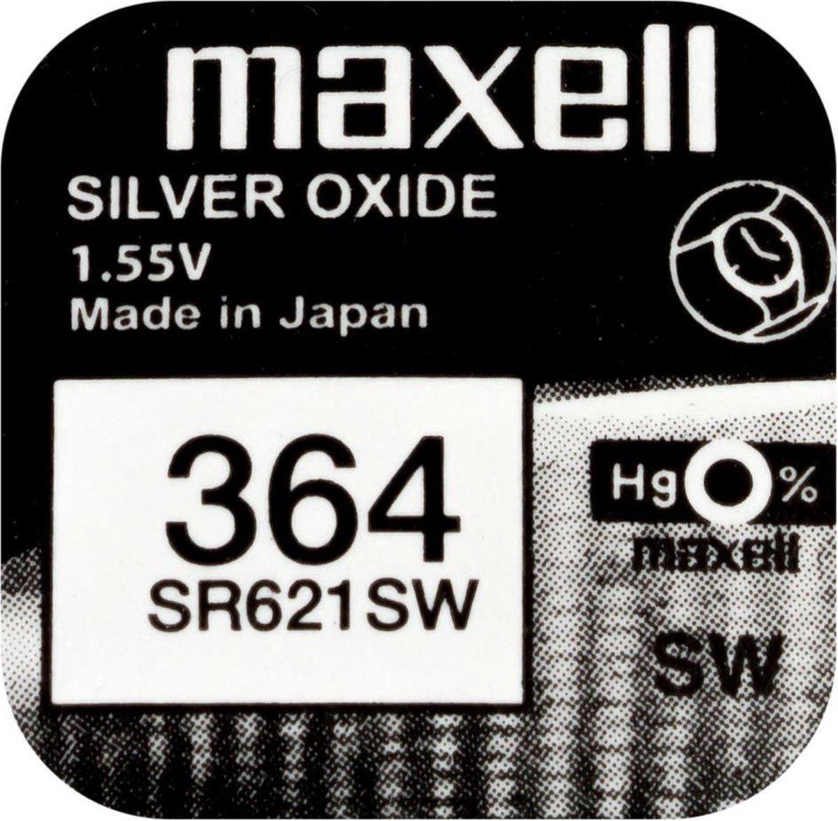 MAXELL 364 / SR621SW zilveroxide knoopcel horlogebatterij 3 (drie) stuks